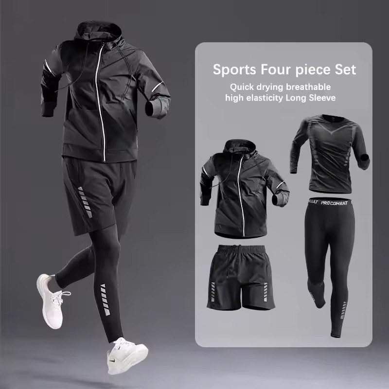 Sportkledingset/pak voor heren voor alle seizoenen - Trainingspak voor hardlopen, fietsen, fitness en wandelen, sportkleding heren, joggen, boksen, 5 stuks